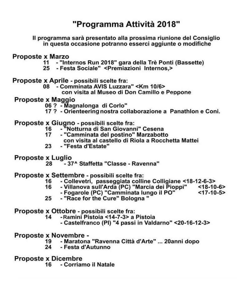 Bozza Programma per 2018